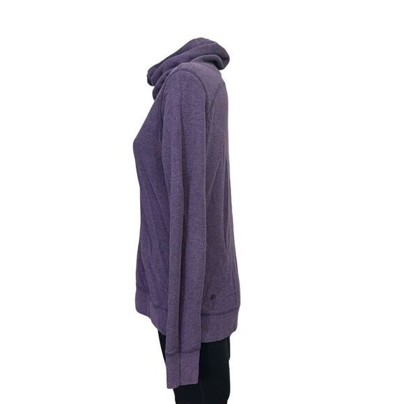 Lululemon Reversible Cowl Neck “In a Cinch” Striped Solid Purple Sweater Sz M - Picture 5 of 10